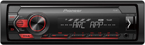 Pioneer MVH-S320BT 1-DIN receiver with Bluetooth, Red illumination, USB, Spotify, Pioneer Smart Sync App and compatible with Android devices.