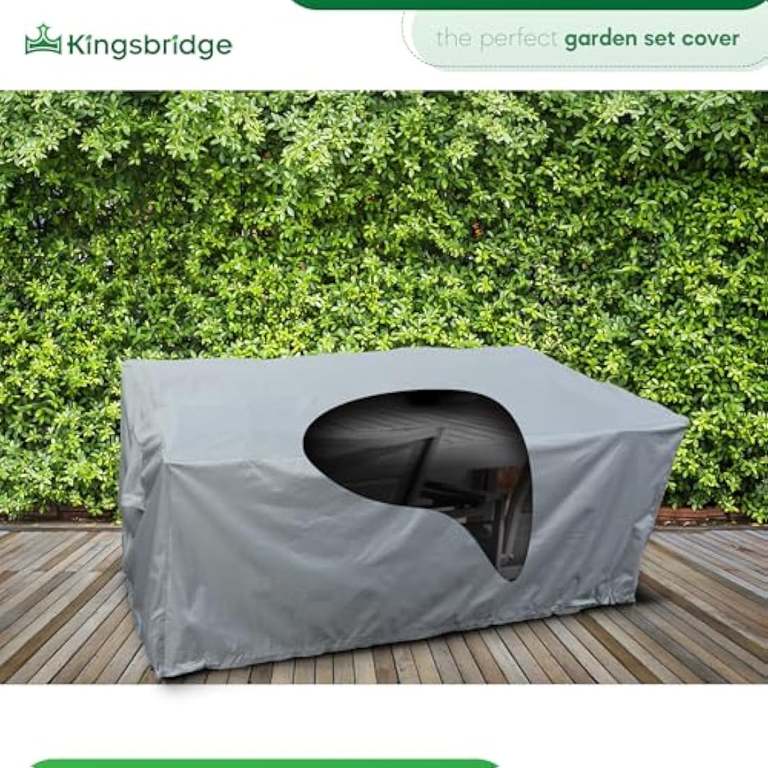 Kingsbridge Rectangular Garden Furniture Table Cover 600D Heavy Duty Fabric, Double Stitching, Waterproof, Anti UV, Breathable, Rip Proof, Grey Outdoor Patio Furniture Protector 170 x 100 x 75cm