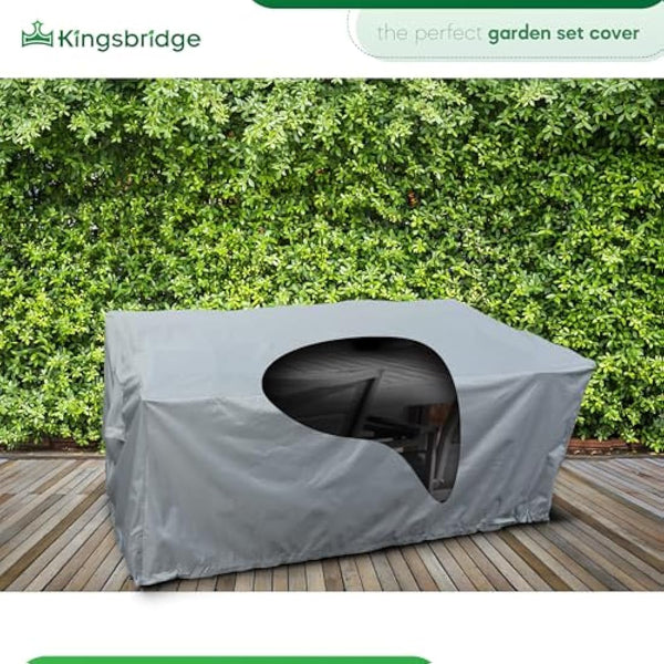 Kingsbridge Rectangular Garden Furniture Table Cover 600D Heavy Duty Fabric, Double Stitching, Waterproof, Anti UV, Breathable, Rip Proof, Grey Outdoor Patio Furniture Protector 170 x 100 x 75cm