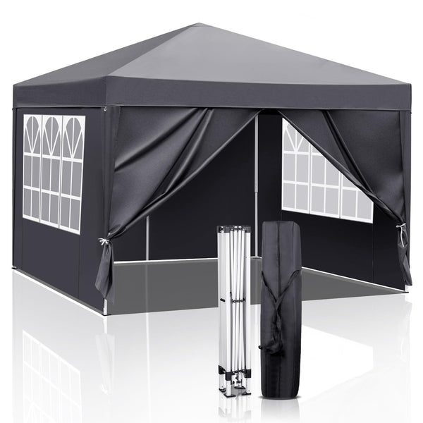 Bonnlo Pop Up Gazebo with Sides 3m x 3m, Easy Setup Instant Outdoor Canopy, Folding Garden Gazebo, Party Tent Grey