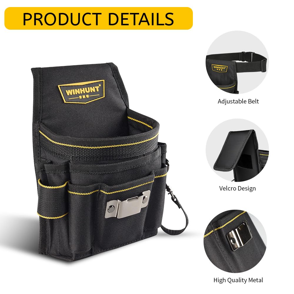 WINHUNT Tool Belt Pouch, Electrician Pouch 18 Pocket with Adjustable Nylon Belt 15x4x22cm Black (18 Pockets)