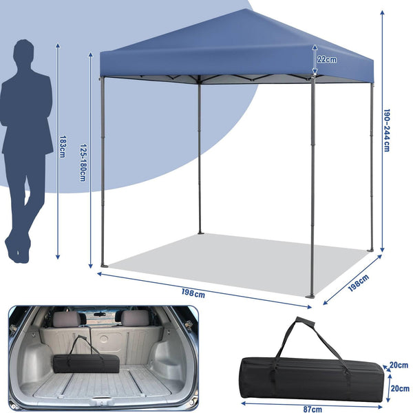 COSTWAY 2m x 2m Pop up Gazebo, 3-Position Height Adjustable Commercial Instant Canopy Tent with Carry Bag, Garden Patio Sun Shelter for Camping BBQ Party (Blue, 198 x 198 x 190-244 cm)