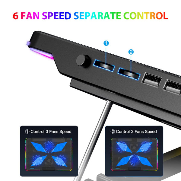 LIANGSTAR Laptop Cooling Pad, Laptop Cooler with 6 Quiet Fans at 2100RPM, Laptop Stand with Phone Holder, 7 Heights Adjustable & USB Powered, suitable for 12-17 Inch, Blue
