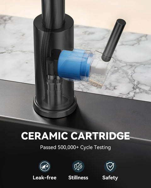 Warmiehomy 5 Modes Kitchen Taps Mixer with Pull Out Spray,High Arc 360° Swivel Dual Spout Pull Down Stainless Steel Kitchen Sink Taps,Brushed Nickel