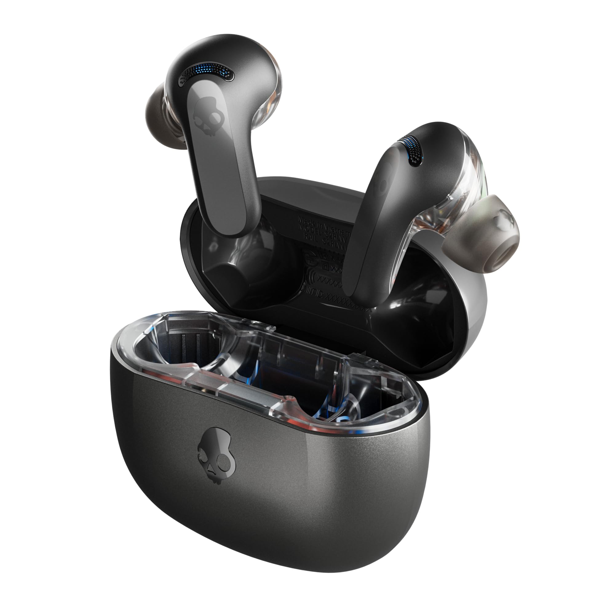 Skullcandy Rail Wireless Earbuds, Bluetooth Headphones, Noise Isolating Fit, Up to 42 Hours Battery, IP55 Sweat and Water Resistant, Microphone for iPhone Android - True Black