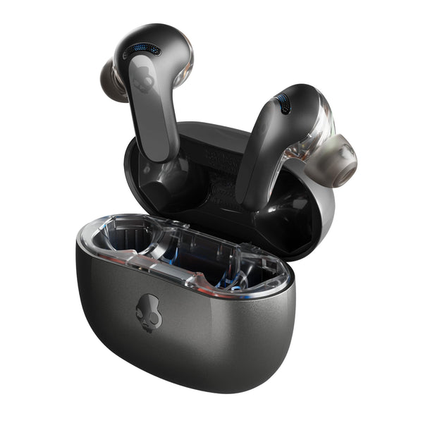 Skullcandy Rail Wireless Earbuds, Bluetooth Headphones, Noise Isolating Fit, Up to 42 Hours Battery, IP55 Sweat and Water Resistant, Microphone for iPhone Android - True Black