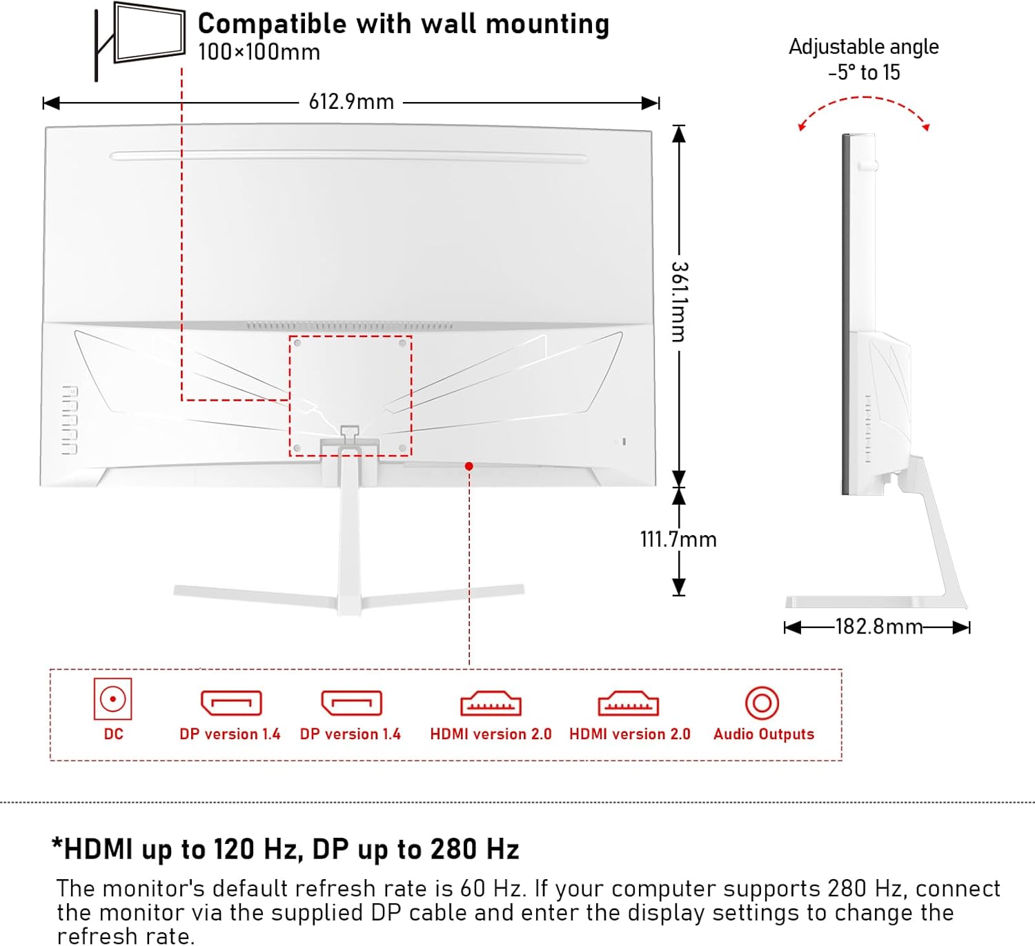 Gawfolk 34 Inch Ultrawide Curved 144Hz Gaming Computer Monitor 1500R PC Screen 21:9 UWQHD (3440x1440),Adaptive Sync,178° Viewing Angle,Display Port、HDMI 2.0, VESA75x75MM-Black