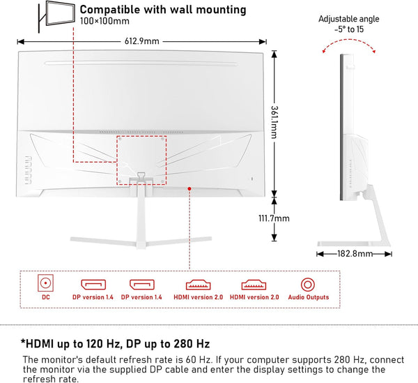 Gawfolk 34 Inch Ultrawide Curved 144Hz Gaming Computer Monitor 1500R PC Screen 21:9 UWQHD (3440x1440),Adaptive Sync,178° Viewing Angle,Display Port、HDMI 2.0, VESA75x75MM-Black