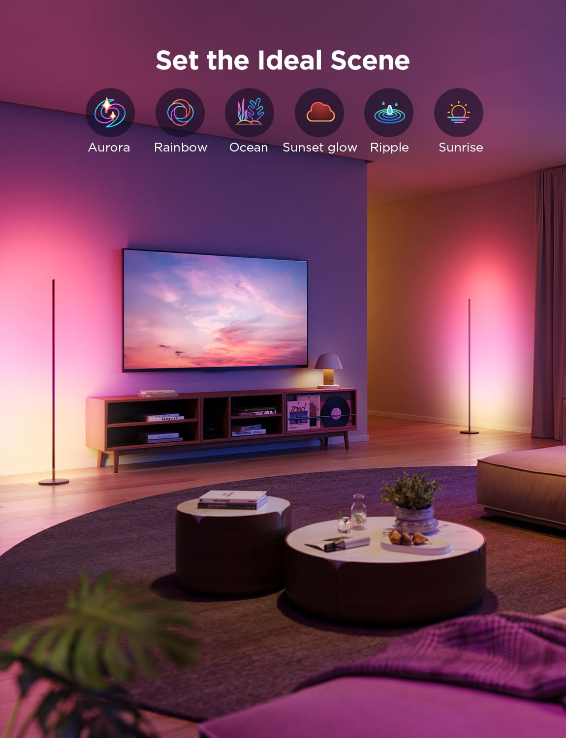 Govee LED Floor Lamp, RGBIC Modern Corner Lamp, Smart Standing Lamp with 61 Scene Modes,Music Sync, Black Corner Floor Lamp for Living Room, Bedroom