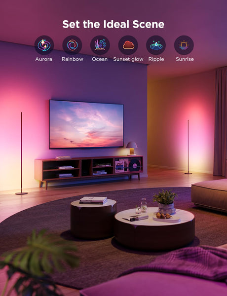 Govee LED Floor Lamp, RGBIC Modern Corner Lamp, Smart Standing Lamp with 61 Scene Modes,Music Sync, Black Corner Floor Lamp for Living Room, Bedroom