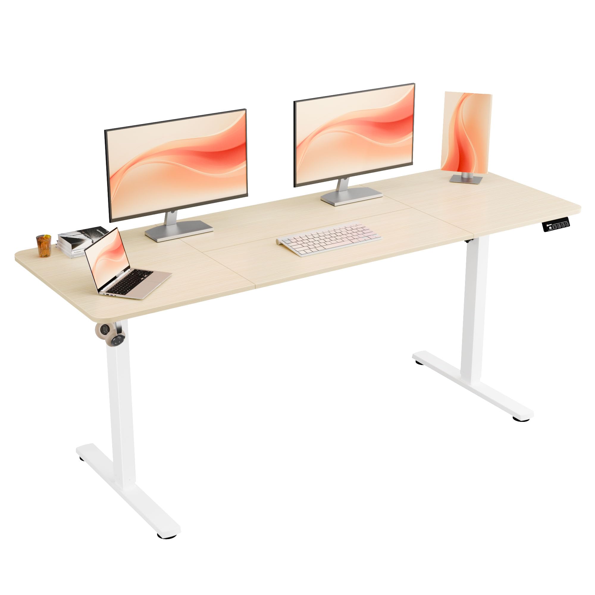 ERGOMAKER Electric Height Adjustable Standing Desk 80x60cm (31.5"x23.6"), Sit Stand Desk with Splicing Top for Home Office (Black Frame + Black Desktop)