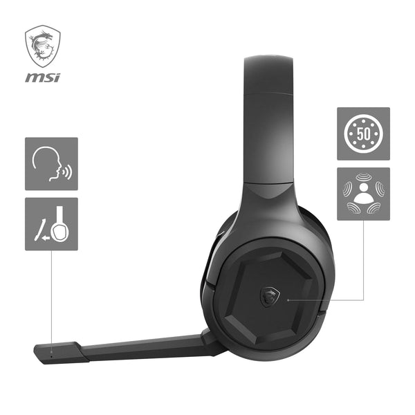 MSI IMMERSE GH50 GAMING HEADSET - 7.1 Virtual Surround Sound, Vibration Feedback, 40mm Neodymium Drivers, RGB Lighting, Detachable Mic, Inline Controls, USB 2.0 Connector - Wired (Package may vary)