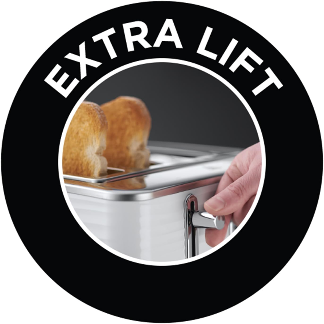 Russell Hobbs Inspire 4 Slice Toaster (Extra wide slots, High lift feature, 6 Browning levels, Frozen/Cancel/Reheat function with Blue LED illumination, 1800W, White textured high gloss) 24380