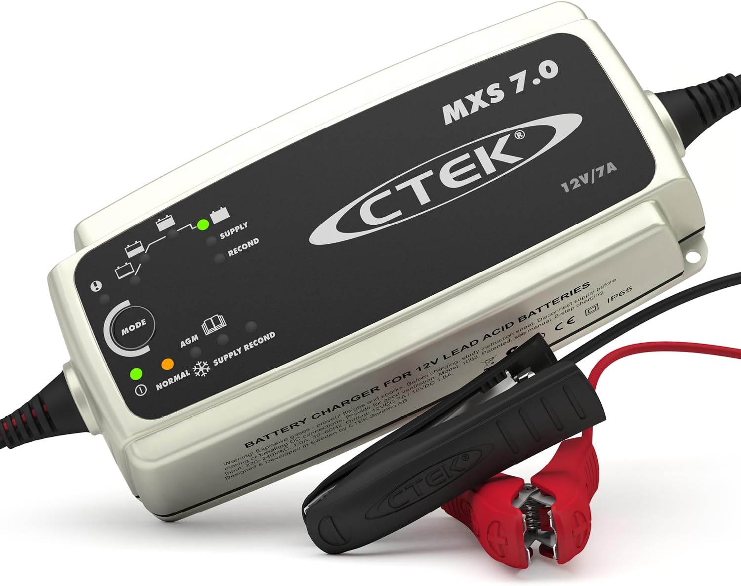 CTEK MXS 7.0 Fully Automatic Battery Charger (Charges, Maintains and Reconditions Car, Caravan and Motorhome batteries) 12V, 7 Amp - UK Plug, Black