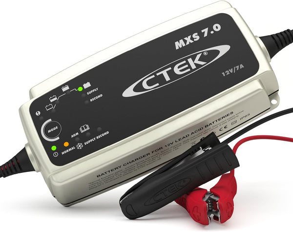 CTEK MXS 7.0 Fully Automatic Battery Charger (Charges, Maintains and Reconditions Car, Caravan and Motorhome batteries) 12V, 7 Amp - UK Plug, Black