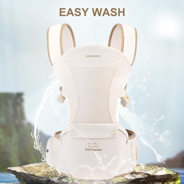 Bebamour Baby Carrier Newborn to Toddler Baby Carrier Hipseat 0-36Months with Head Hood, 3 PCS Teething Pads, Waist Extender, Grey