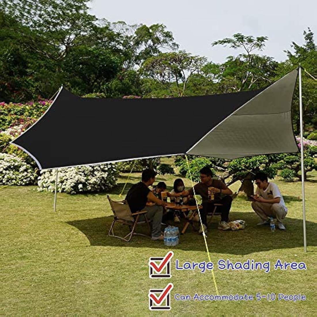 5m X 5m Large Camping Tarps Waterproof Hammock Rain Fly Multipurpose Hexagon Tarpaulin Shelter Tent Groundsheet Outdoor Tarp Awning Canopy (Without Pole)