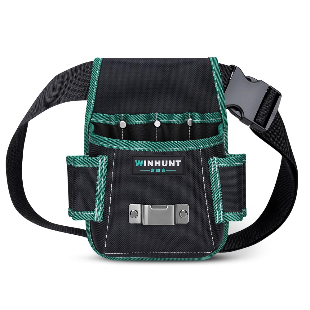 WINHUNT Tool Belt Pouch, Electrician Pouch 18 Pocket with Adjustable Nylon Belt 15x4x22cm Black (18 Pockets)