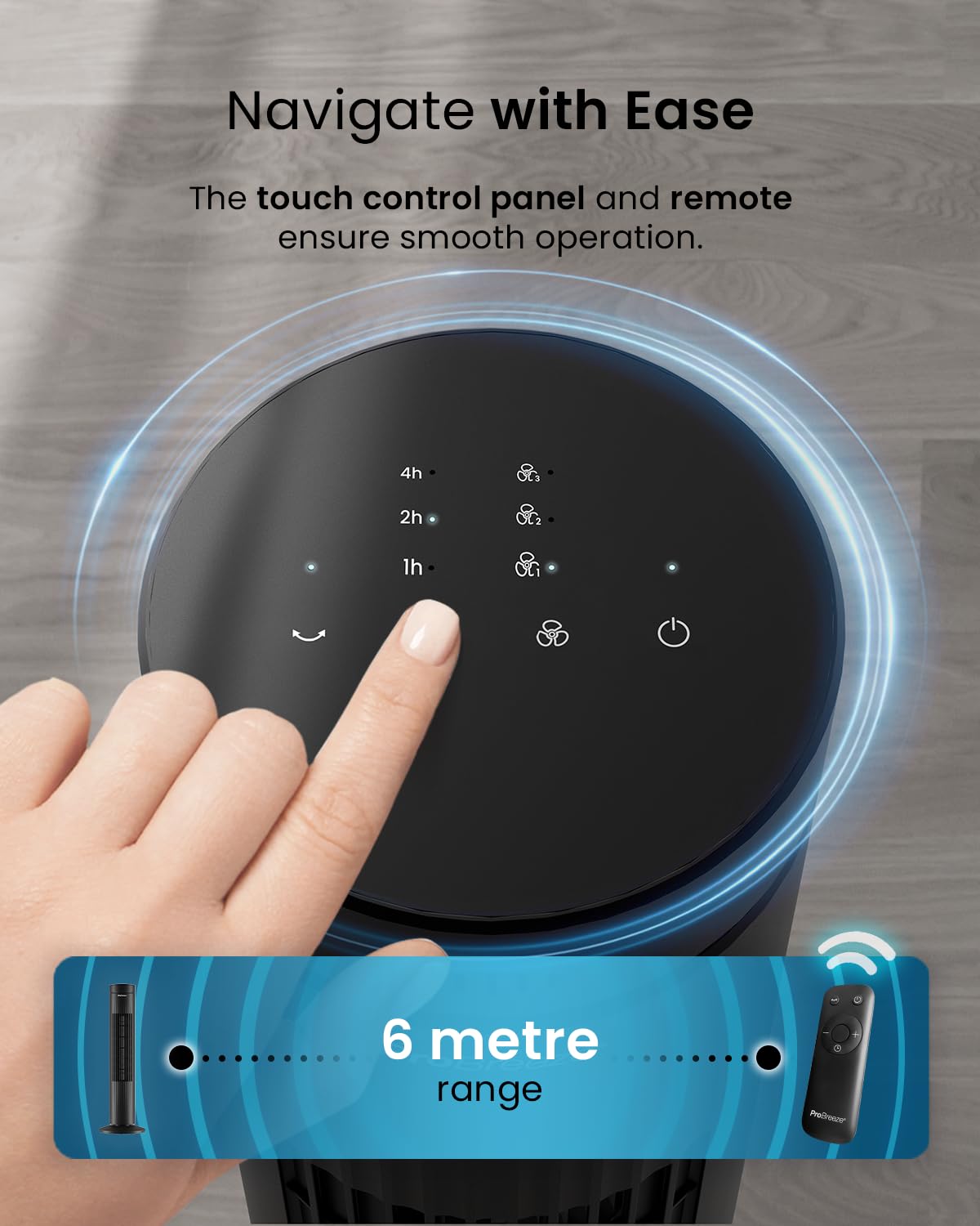 Pro Breeze Bladeless Tower Fan Quiet & Portable with Remote Control, 90° Oscillation, 15h Timer, 4 Modes, 3 Speeds - Powerful Electric 45W Motor Standing Air Circulator for Bedroom & Office