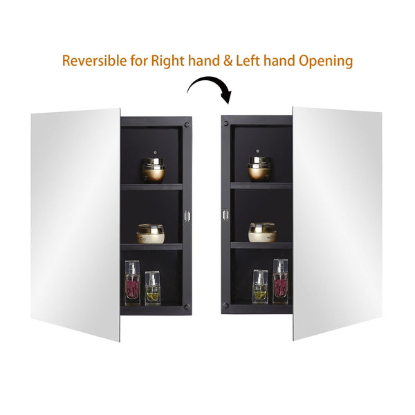 Fundin Black Plastic Mirror Cabinet with Polished Edge Mirror Door, Recessed and Surface Mount, 40 x 51 cm