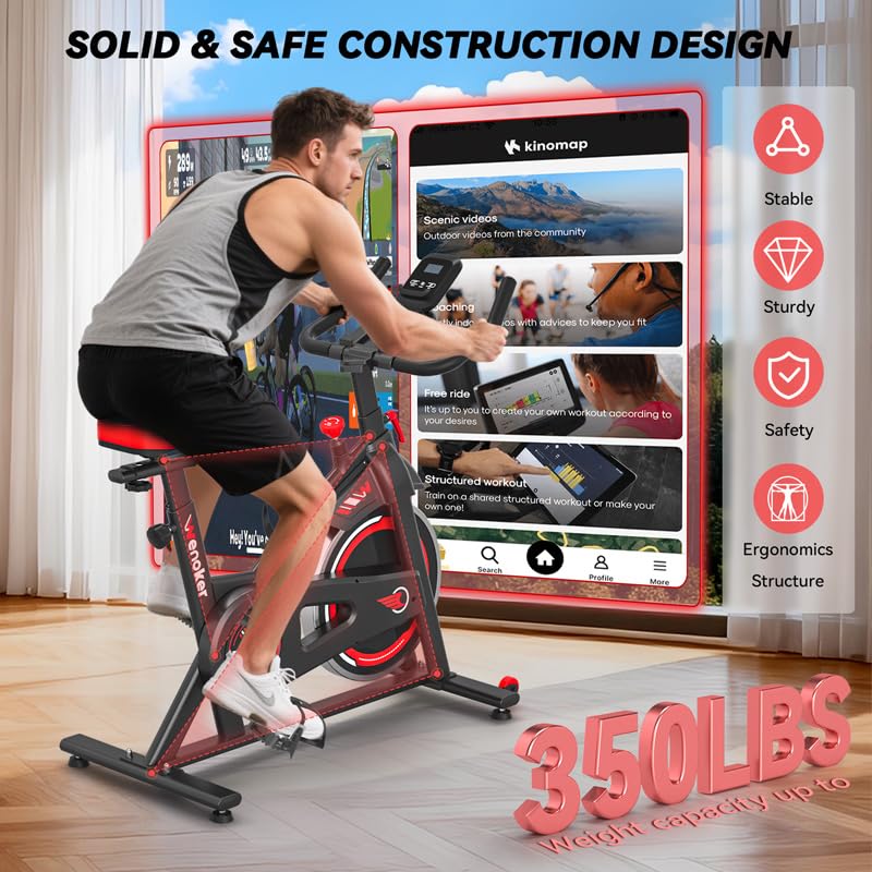 Wenoker Exercise Bike APP Compatible, Indoor Cycling Spin Bike for Home Gym Use with LCD Display&Tablet Holder, Fitness Bike Exercise Equipment Cardio Training Machine