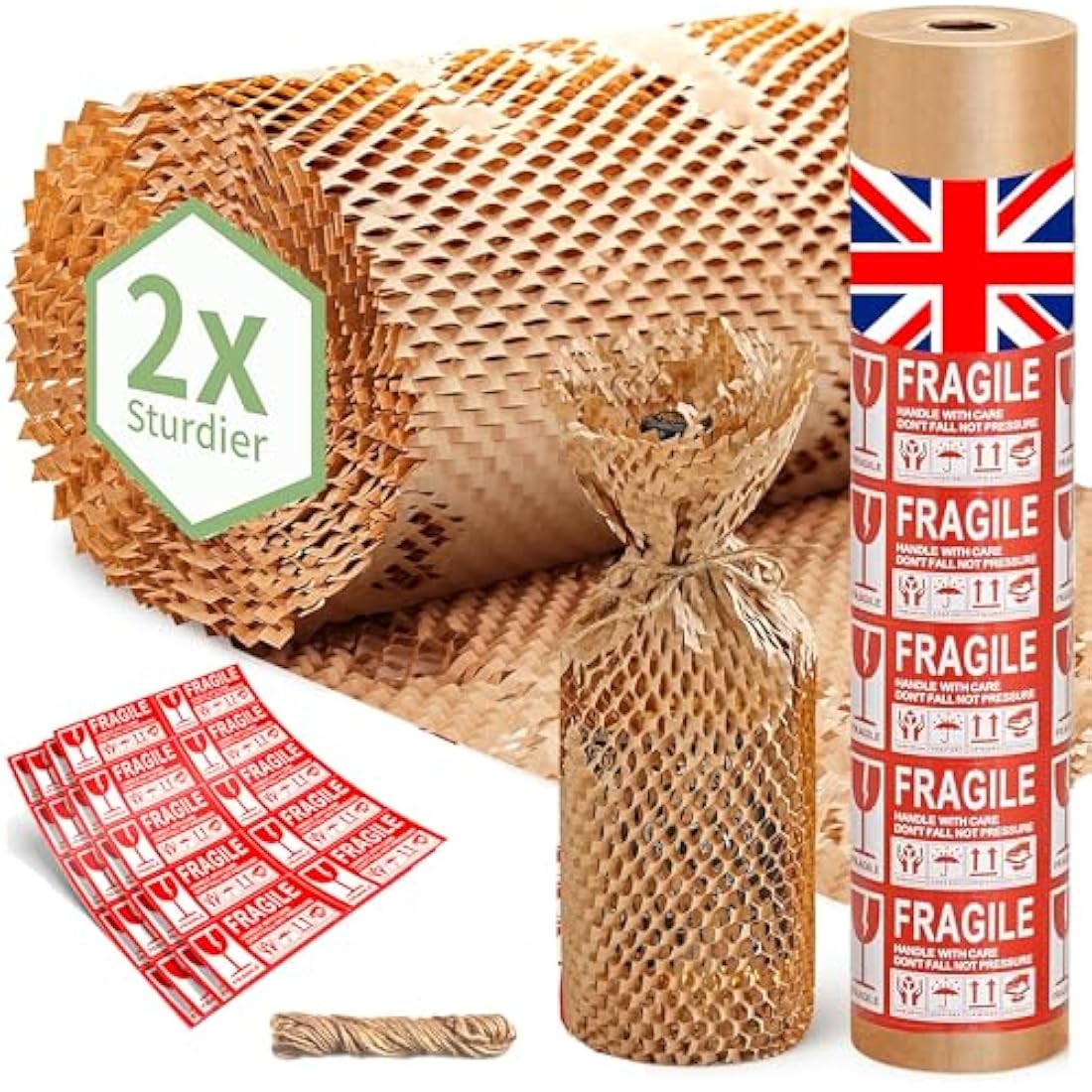 ecoTru UK Honeycomb Packing Paper 36cm x 50m, British Brand Bubble Wrap for Moving House Eco Alternative, Small Business Packaging for Shipping Wrapping & Void Fill, Recyclable & Biodegradable