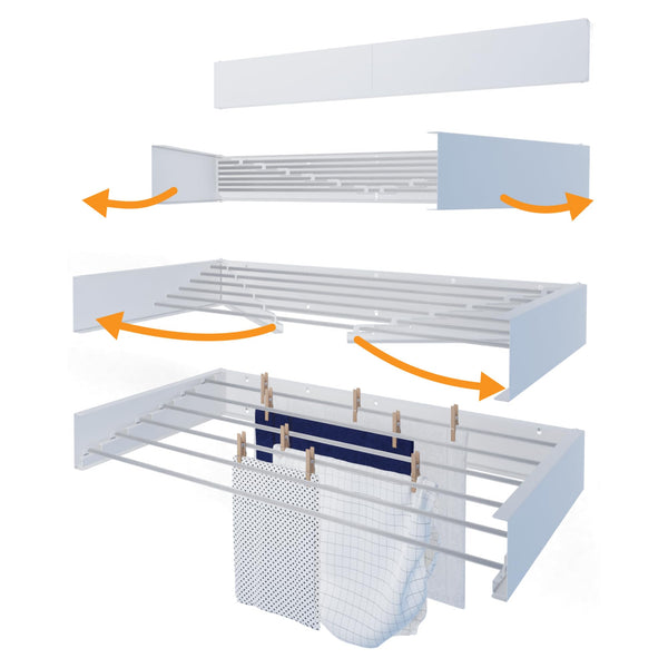 Hot Flow Glide Foldable Wall Mounted Clothes Rack, Retractable Clothes Drying Rack. Sleek Design With 6 x 100cm Rods For 6m Of Hanging Line. Perfect