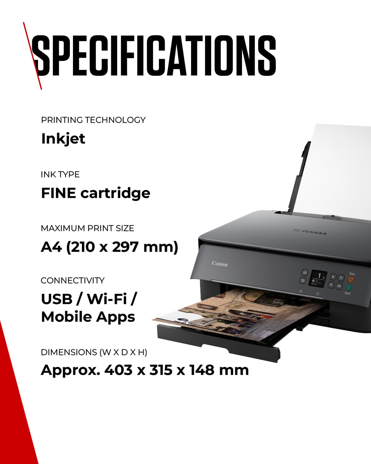 Canon PIXMA TS5350i Wireless Colour 3-in-One Inkjet Printer, Photo Paper Bundle (Black) - Compatible with PIXMA Print Plan; includes PP-201 Glossy II Photo Paper Plus, 20 sheets