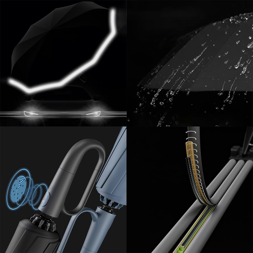 Maibar Umbrella Windproof Strong 24 Ribs Compact Umbrellas Sun UV Protection spf 50 Folding Travel Large Auto Open Close Umbrellas Umbrella (Black)