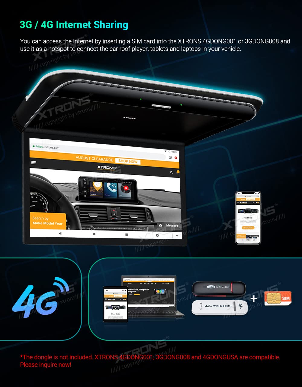 XTRONS Android Car Overhead Player 19.5 Inch Octa Core Car Roof Mount Monitor Wide IPS Screen 8K Video Built-in Stereo Speakers Flip Down Overhead Car Monitor Support 4G WiFi HDMI Input USB RCA Input