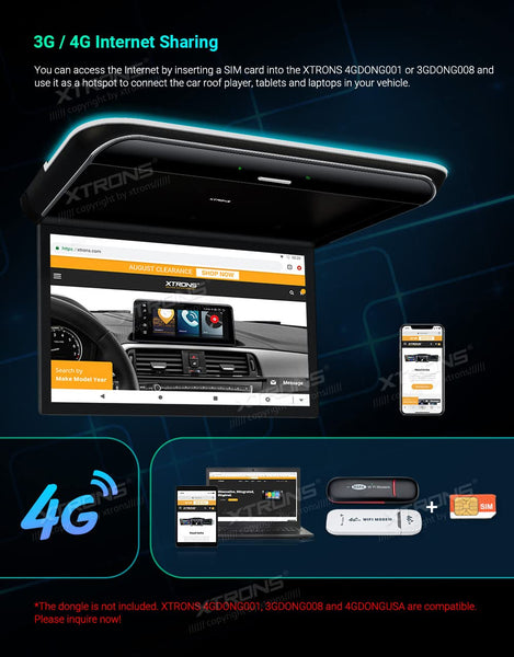 XTRONS Android Car Overhead Player 19.5 Inch Octa Core Car Roof Mount Monitor Wide IPS Screen 8K Video Built-in Stereo Speakers Flip Down Overhead Car Monitor Support 4G WiFi HDMI Input USB RCA Input