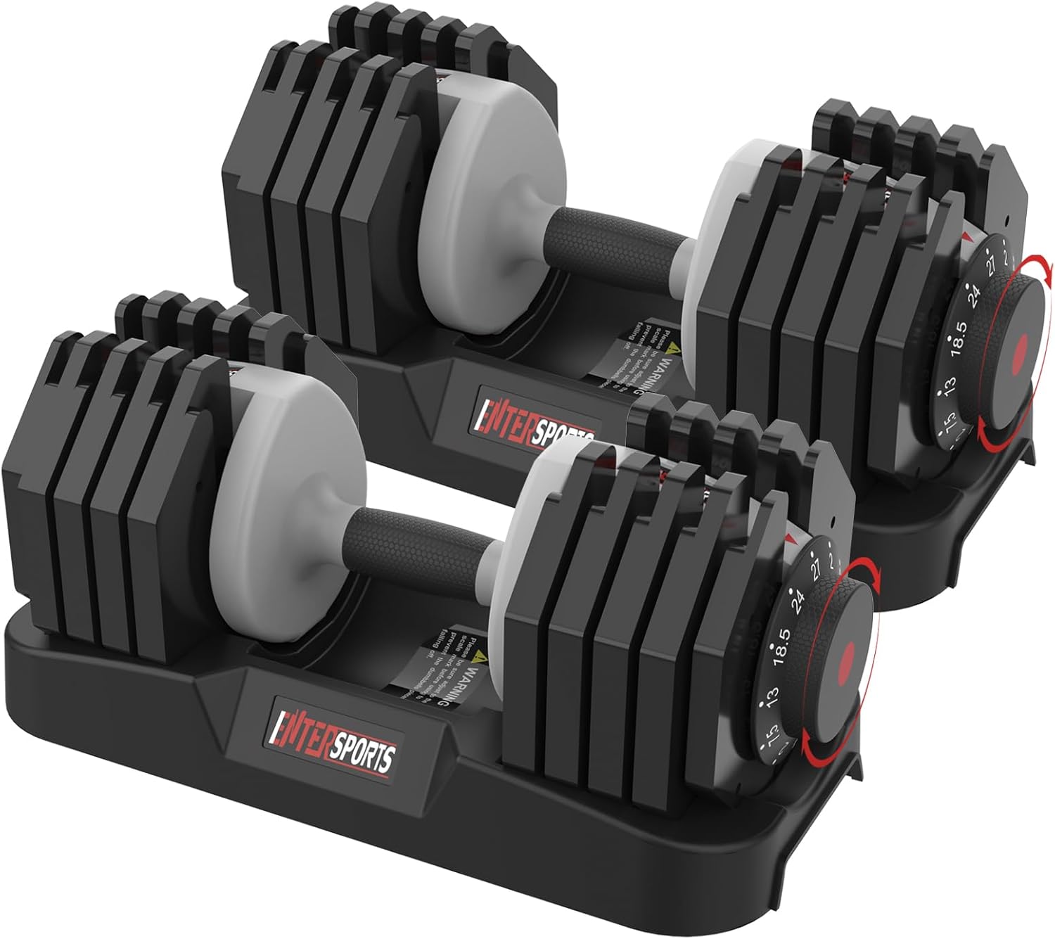 EnterSports 12kg/18KG/27KG Adjustable Dumbbells,Dumbbell Set for Saving Place, Dumbbell Weights with Non-Slip Handle, Home Gym Strength Training Equipment for Full Bodybuilding