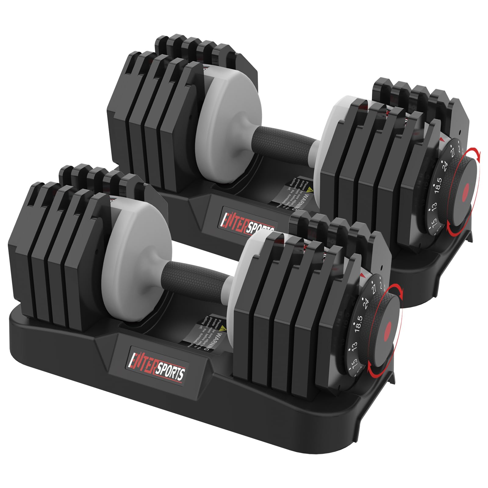 EnterSports 12kg/18KG/27KG Adjustable Dumbbells,Dumbbell Set for Saving Place, Dumbbell Weights with Non-Slip Handle, Home Gym Strength Training Equipment for Full Bodybuilding