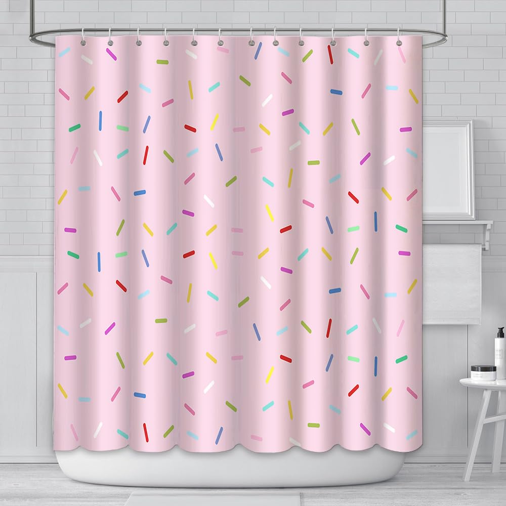 AIBIIN 180x180cm Sweet Donut Pink Girl Shower Curtain Cute Modern Home Bathtub Decoration Grow up Confetti Shower Curtain Set with 12 Hooks