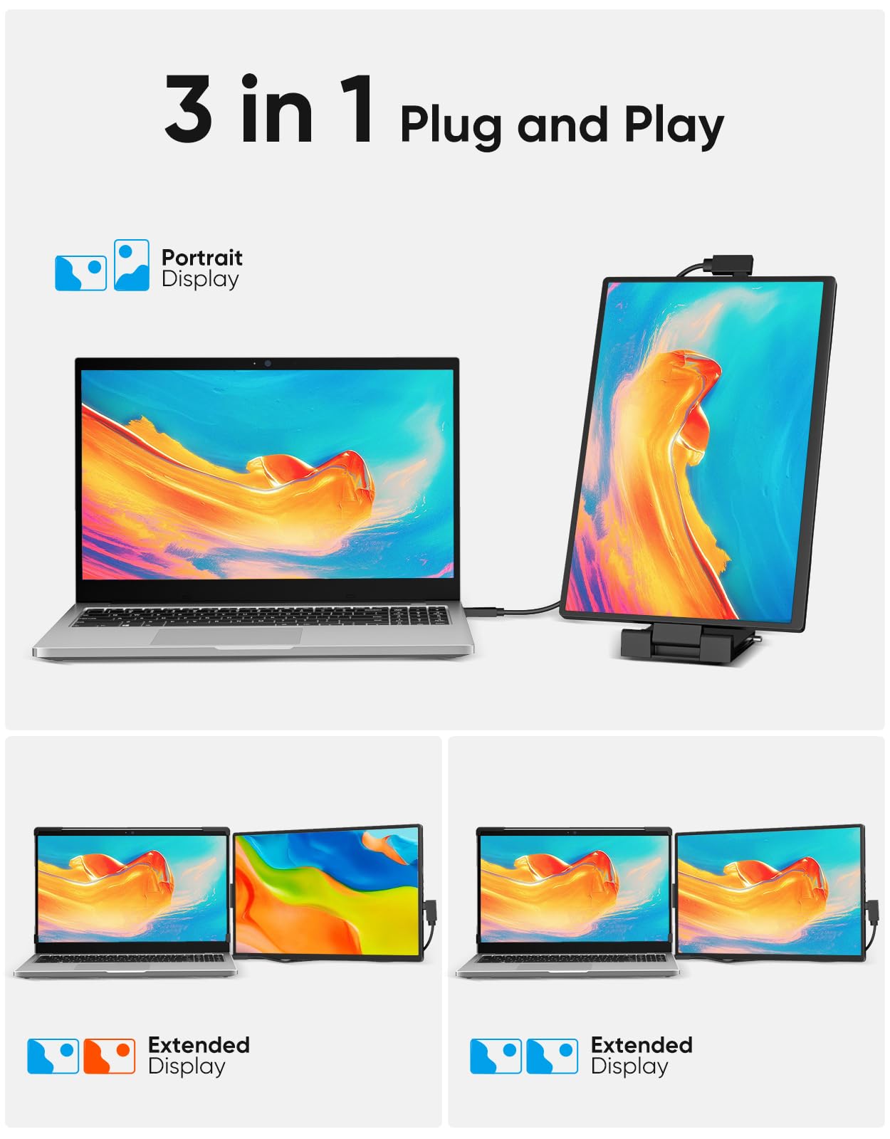 Dopesplay Laptop Screen Extender Monitor,15.6" FHD 1080P IPS External Portable Monitor for Laptop,Plug & Play Dual Screen Monitor for 13.3"-17" Laptops,Compatible with Mac,Wins,Chrome,Android,Dex