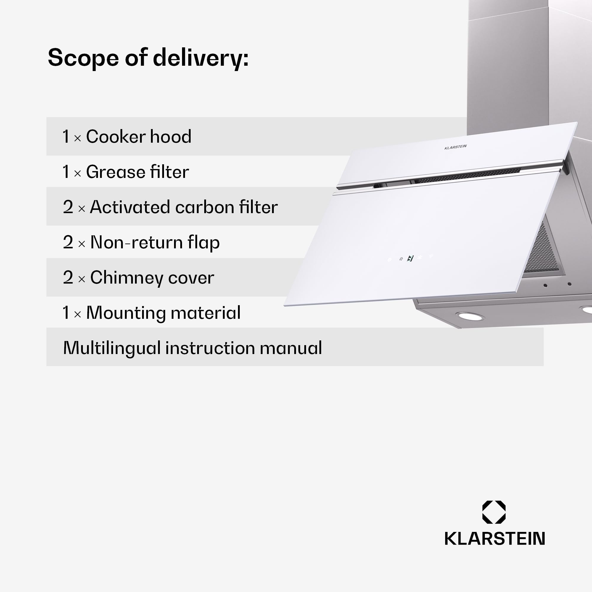 Klarstein Alina 90 Angled Cooker Hood - 600m³/h Air Flow, Touch Panel, LED Backlighting, Quiet 63dB, Energy Class A, 90cm Extractor Hood, Black
