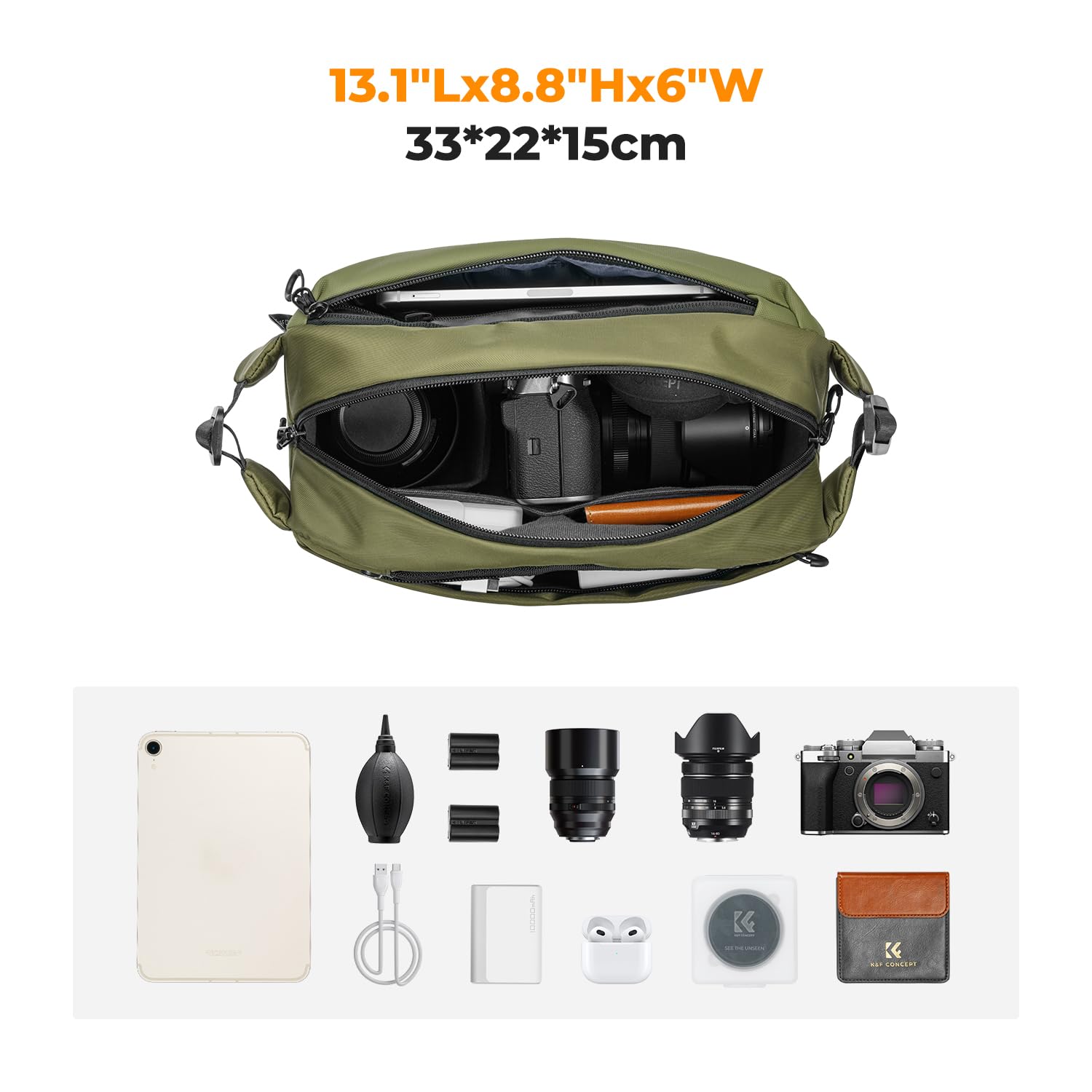 K&F Concept Camera Sling Bag, Camera Bag for DSLR and Lenses, Single Shoulder Camera Case Crossbody Bag with Tripod Holder for SLR Canon Sony Nikon Drone