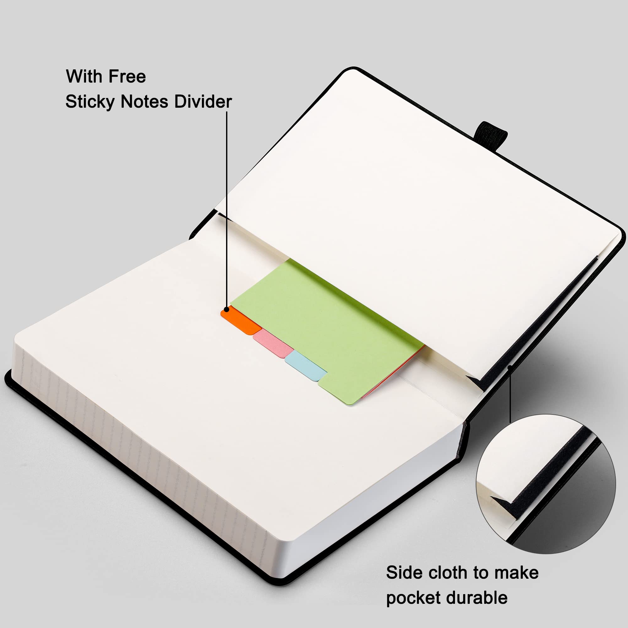 RETTACY Lined Journal Notebook - A5 Note Book Hardcover Thick Notepad 320 Numbered Pages for Writing,100gsm Lined Paper, Leather Hardcover, for Women Men Work Office School,14.5 x 21cm - Black