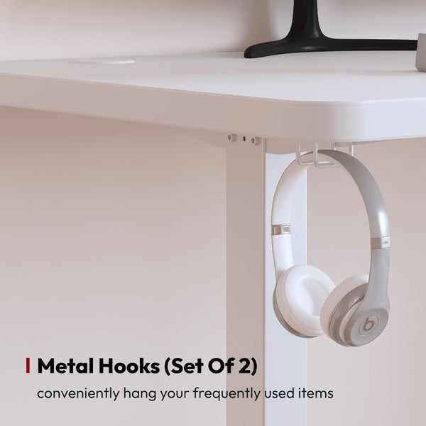 SANODESK QS1+140 * 60 Electric Standing Desk Height Adjustable Standing Desk With Memory Smart Panel Sit Stand Table With Hooks and Cupholder for Home Office （Black Frame+ Black Desktop）