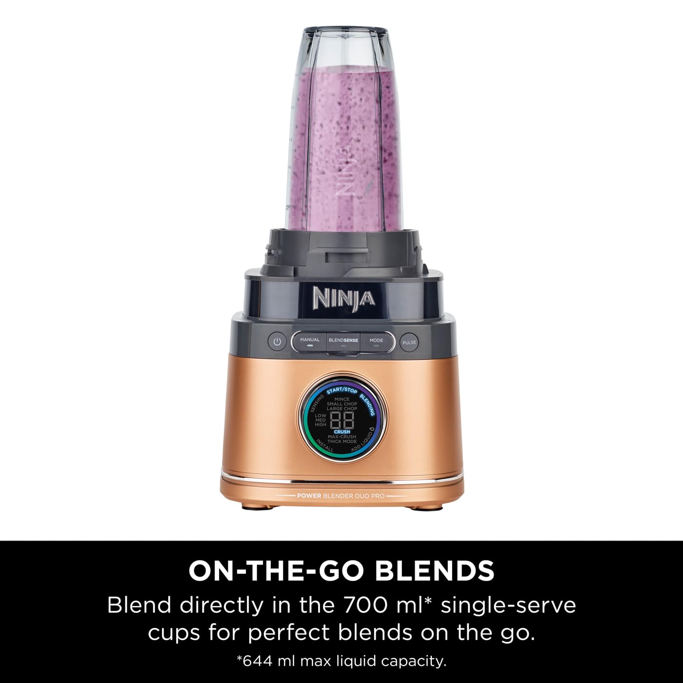 Ninja 2-in-1 Detect Power Blender Pro & Single Serve, 1200W Blender With Jug, & 2x Single Serve Cups, Blend Smoothies, Chop Vegetables & Mix Frozen Drinks, Black/Copper, TB301UKCP