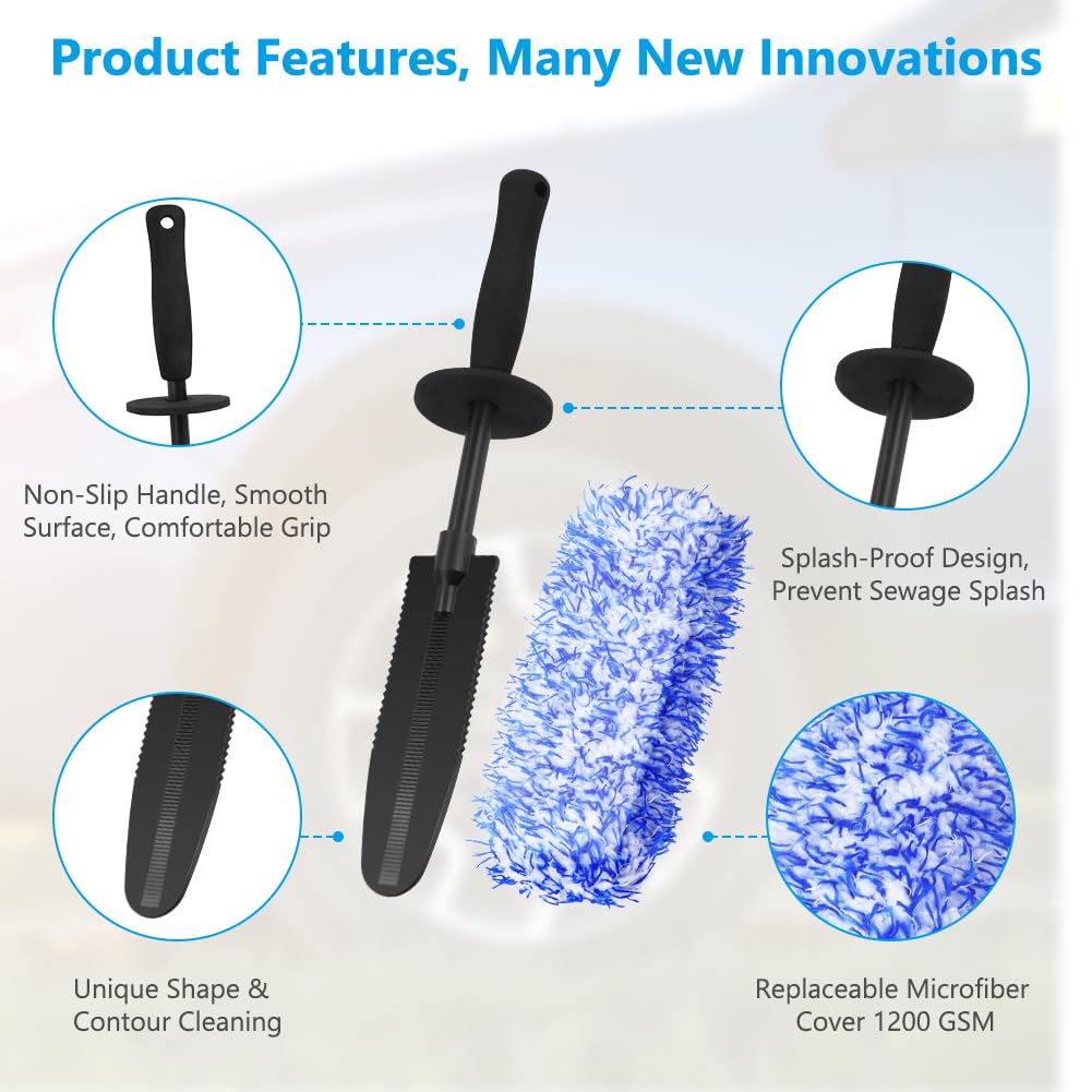 URAQT Car Wheel Brush, No Metal Wheel and Rim Detailing Brush, Car Wheel Cleaning Brush, Soft Dense Alloy Wheel Brush, Suitable for Wheels and Rims of Cars/Motorcycles/Bicycles (Black)