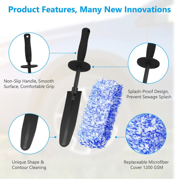 URAQT Car Wheel Brush, No Metal Wheel and Rim Detailing Brush, Car Wheel Cleaning Brush, Soft Dense Alloy Wheel Brush, Suitable for Wheels and Rims of Cars/Motorcycles/Bicycles (Black)