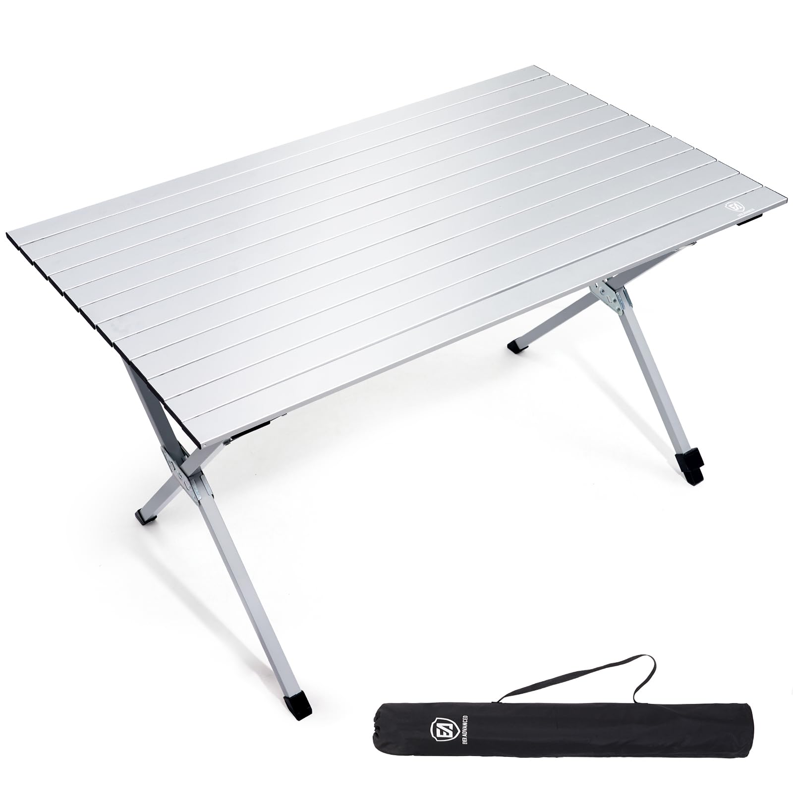 EVER ADVANCED 120X70CM Folding Camping Table with Slatted Top, Aluminium Roll Up Table Height Adjustable, Fold Up for 4-6 People, Folding with