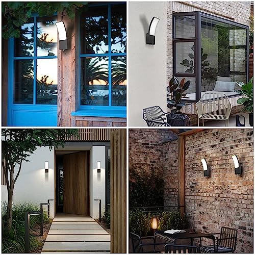 HLFVLITE Outdoor Wall Light Dusk to Dawn - Aluminum LED Exterior Lamp for Patio, Terrace, Hallway, Garage, and Porch - IP54 Waterproof, 3000K, 1000LM Brightness, Black