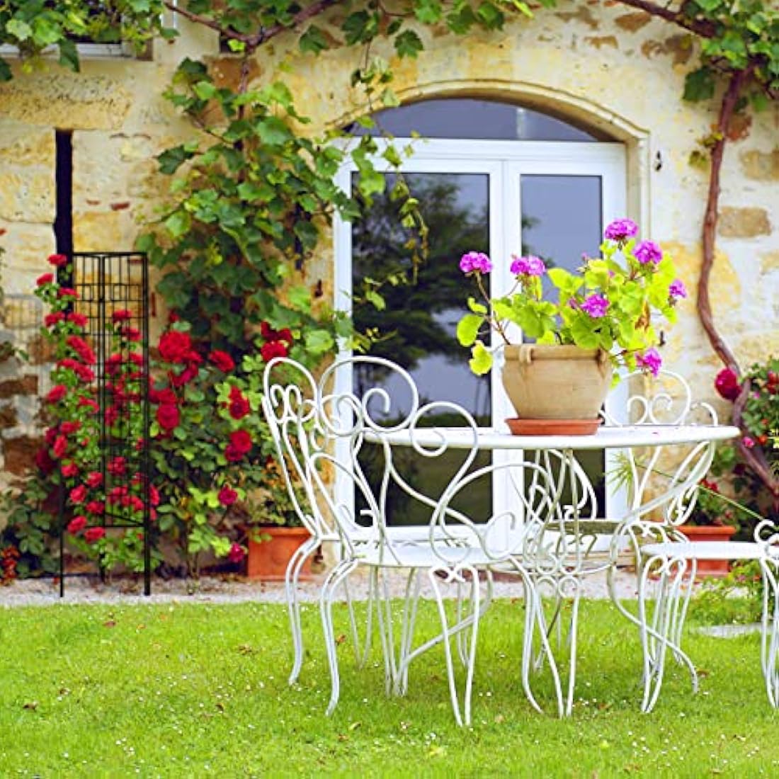 Relaxdays Metal Trellis, Set of 3, Push In, Support for Climbing Plants, Garden, Patio & Balcony, 122 x 30.5 cm, Black, Steel, 3er Pack