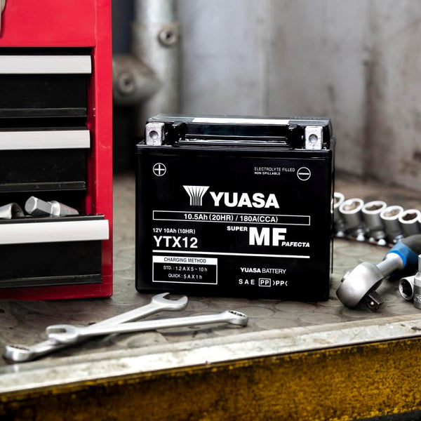 Yuasa YTX12 12V 180 CCA Maintenance Free VRLA AGM Motorbike Battery, Black