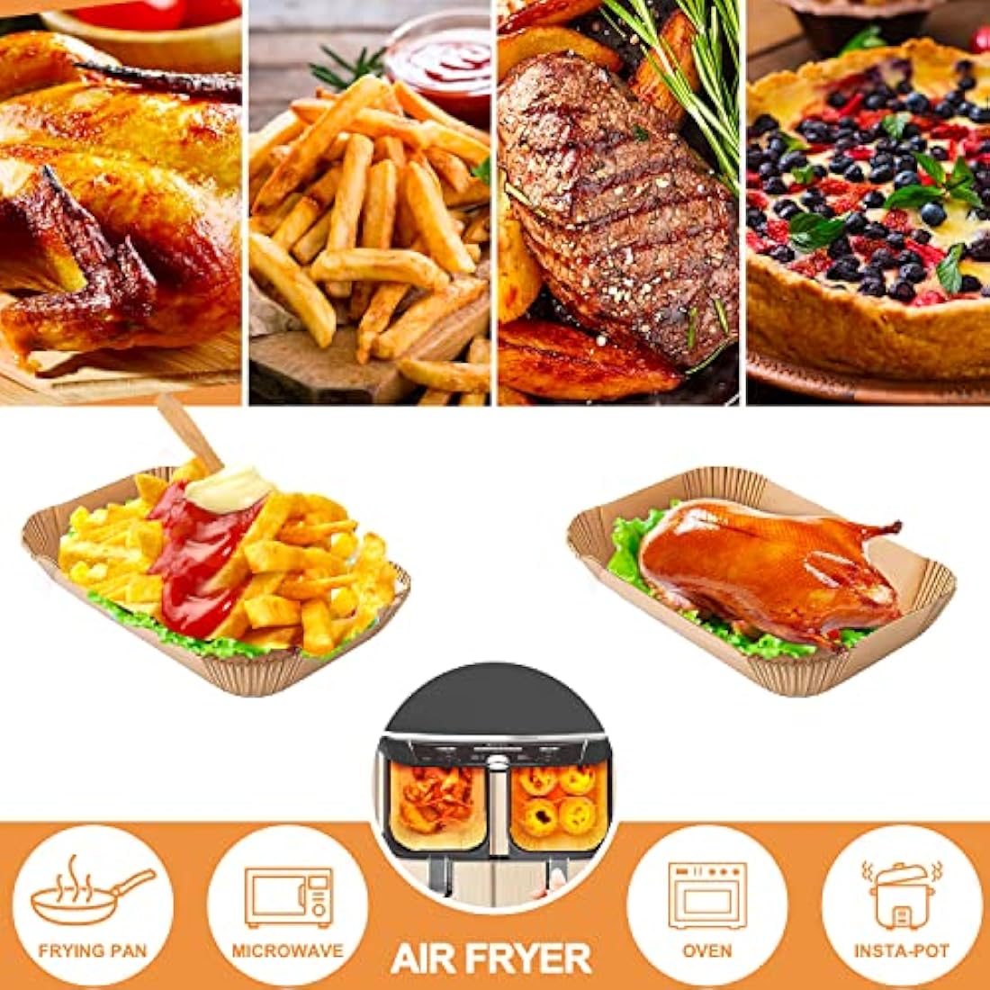 FEEZOM Air Fryer Disposable Paper Liners, 100PC Liners for Ninja Air Fryer Dual, Airfryer Food Grade Accessories for AF300UK AF400UK, Salter, Other Dual Airfryer