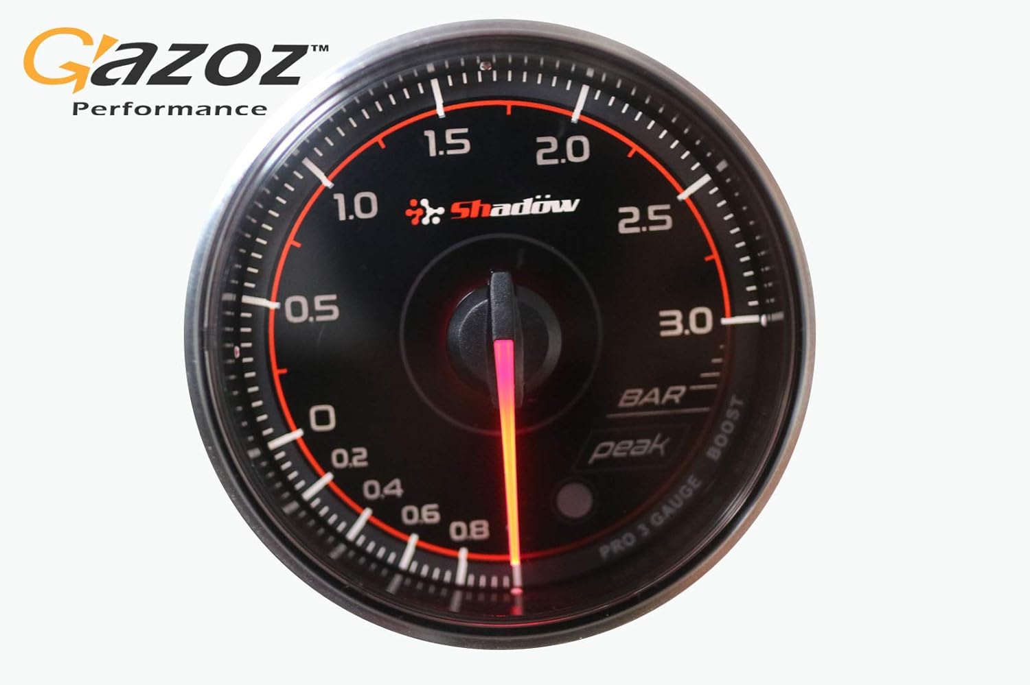 Gazoz Performance 52mm Boost Gauge PRO3 BF Turbo Meter 3 BAR Dual LED Electrical - Shadow Gauge