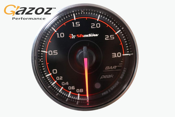Gazoz Performance 52mm Boost Gauge PRO3 BF Turbo Meter 3 BAR Dual LED Electrical - Shadow Gauge