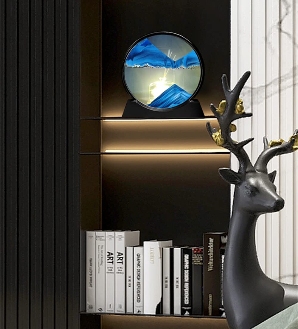 Arthink Moving Sand Art Picture,Liquid Motion 3D Sea Sandscape in Motion Display, Flowing Sand Frame Desktop Art Bookshelves Home Office Decoration(12 inch, Green)